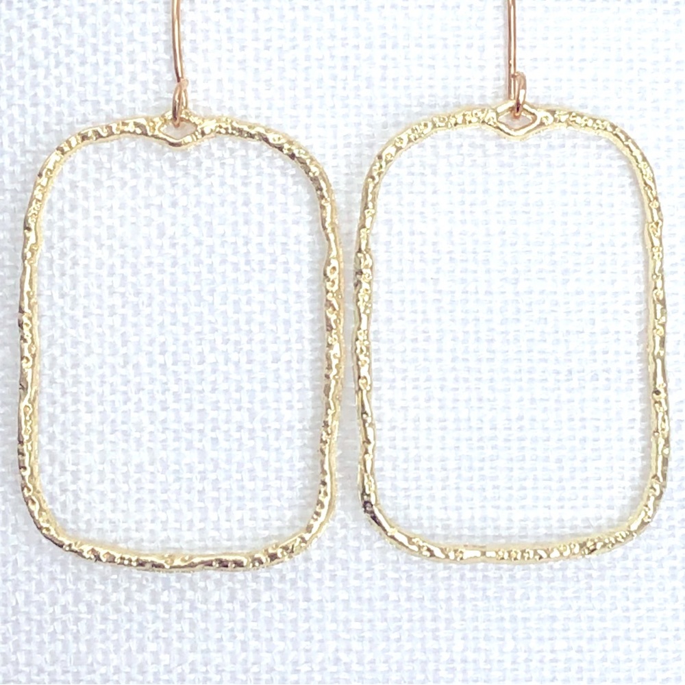 New Textured Dangling Geometric Round Rectangle Hoop Frame Earrings Unique Gifts